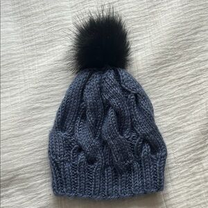 Cozy Blue Knit Beanie with Black Pom
